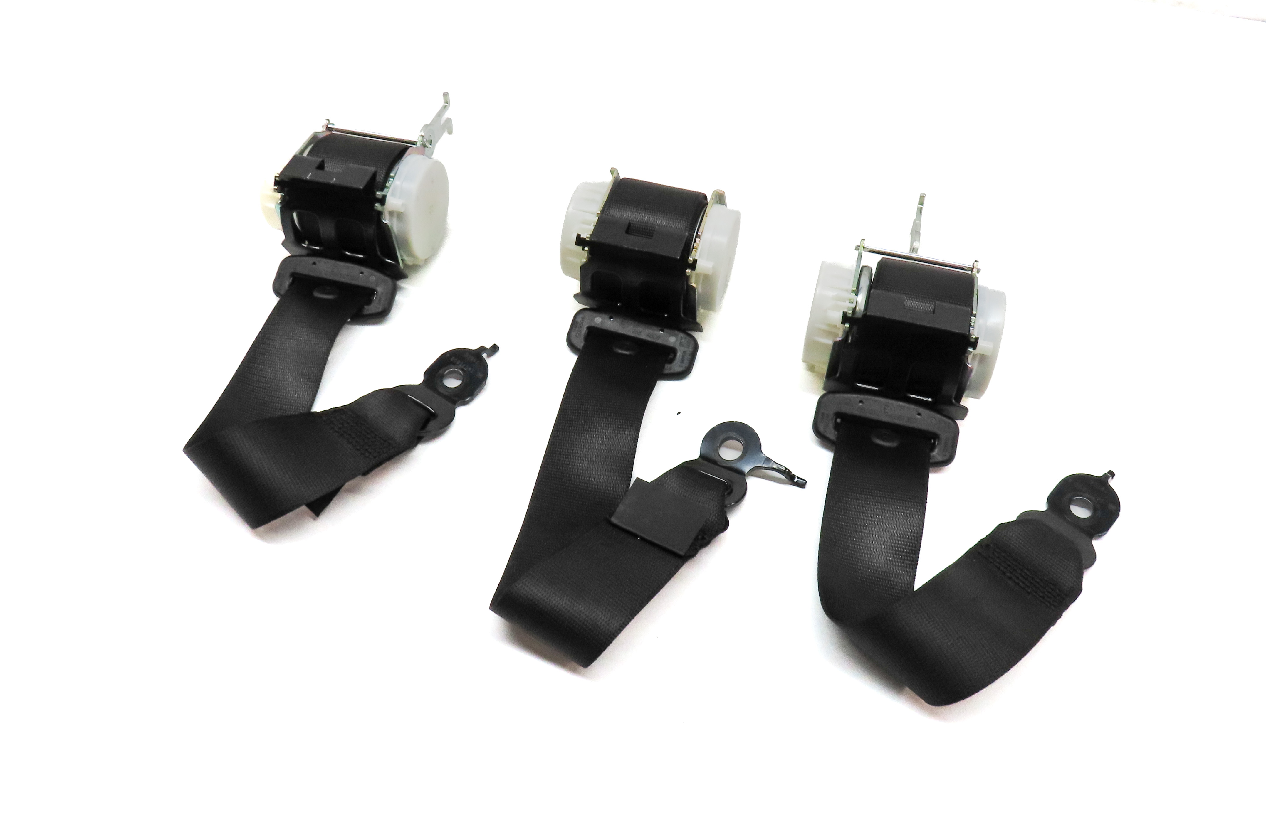 14 BMW 750Li (F01) REAR LEFT CENTER RIGHT SEAT SEATBELT RETRACTOR SET/3 (BLACK) — exact item pictured